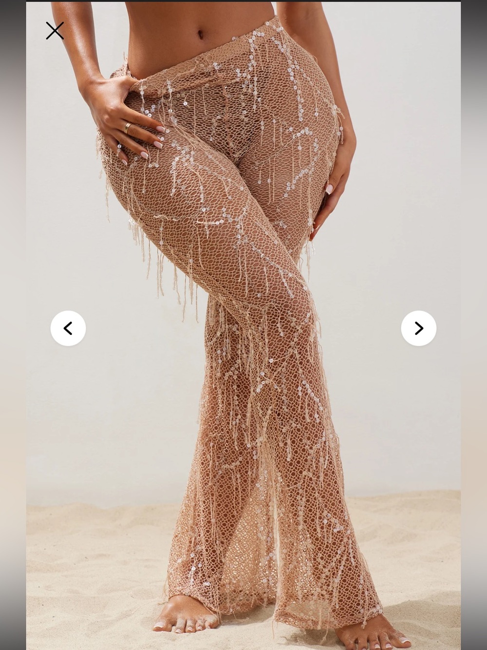 FashionNova Drinks On Me Sequin Cover Up Pants Mocha Medium NWT